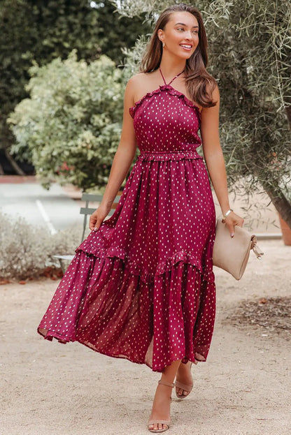 Robe longue à pois rouges – Élégance et charme rétro. ❤️✨