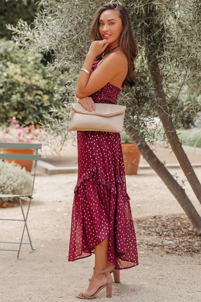 Robe longue à pois rouges – Élégance et charme rétro. ❤️✨